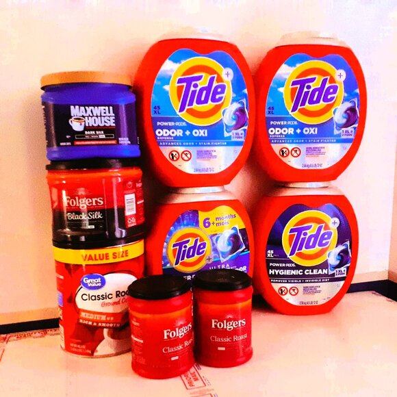 9 All empty containers - {4-Tide - 1 Maxwell House - 3 Folgers - 1 Great Value} - Picture 3 of 7